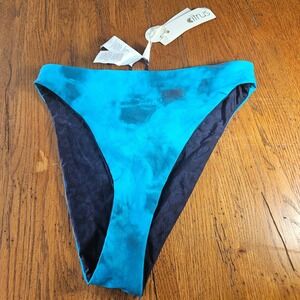 NEW Citrus Reversible High Cut Bikini Bottoms‎ Recycled Fabric Blue Black Size S